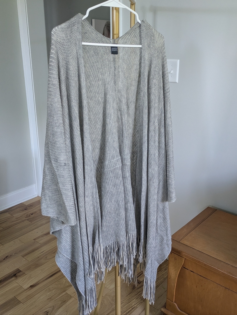 Open-Front Fringe Knit Women's Sweater Cardigan - Gray